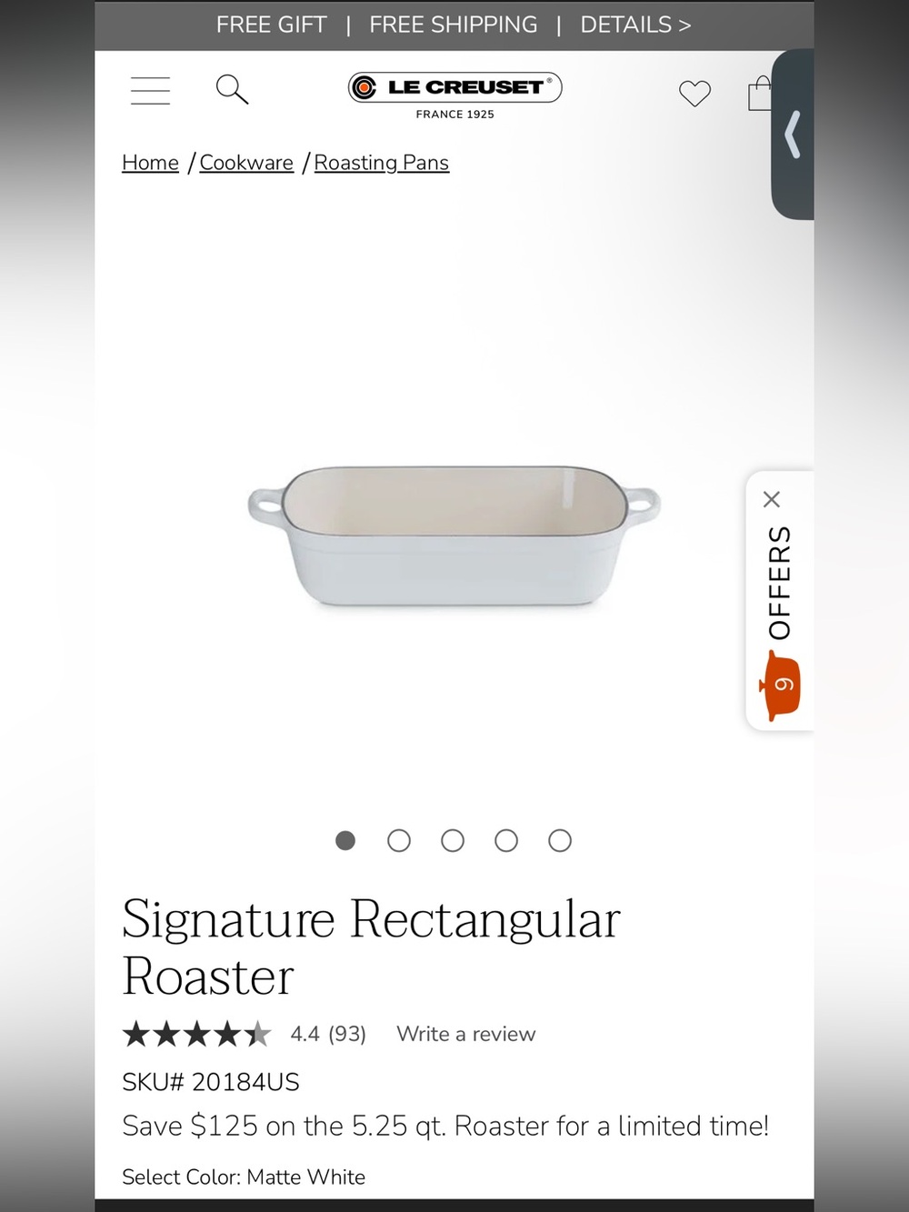 Le Creuset Matte White Rectangular Roaster